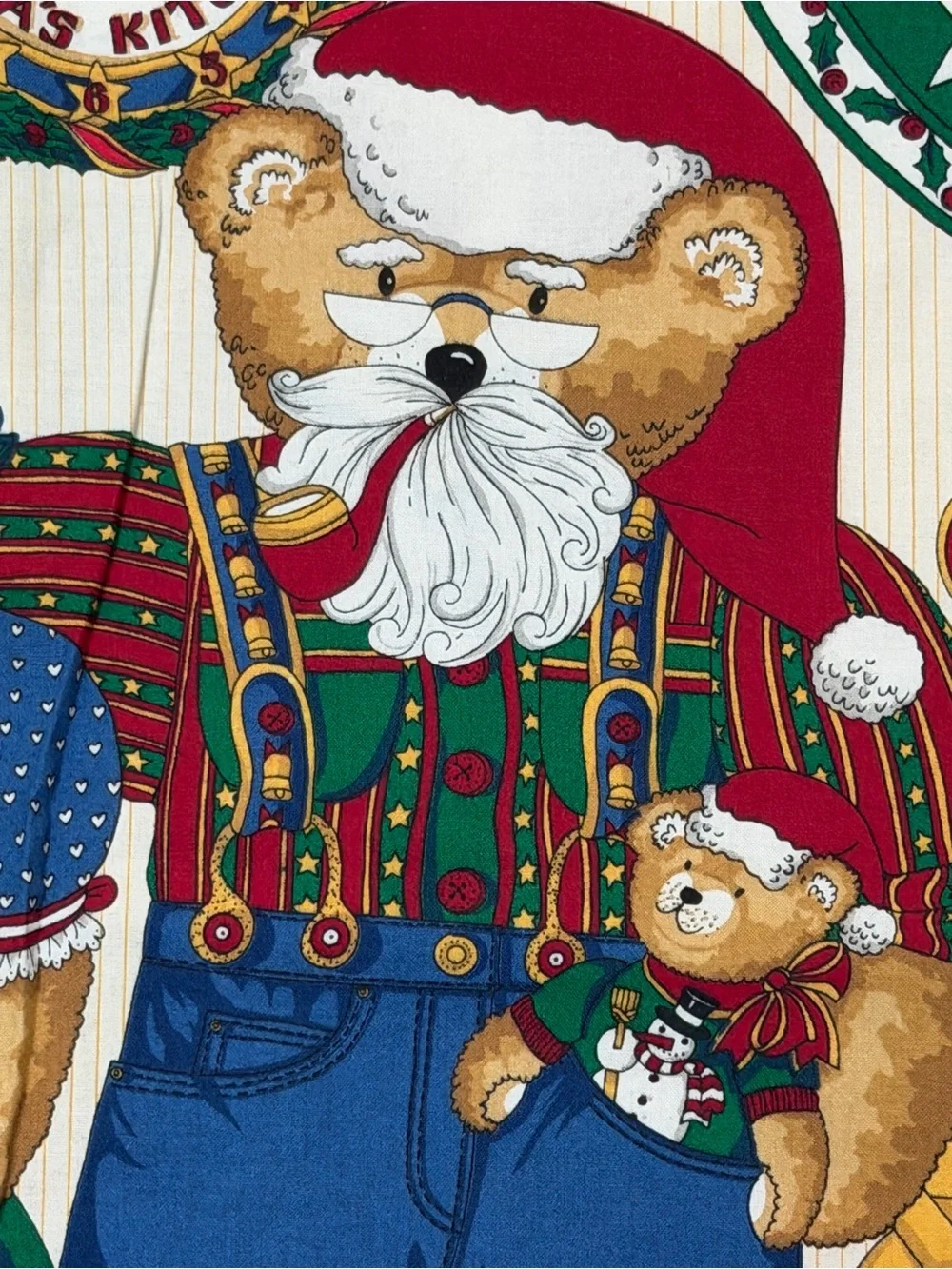 Santas' in the Kitchen Holiday Cotton Panel - Red & Green Bears